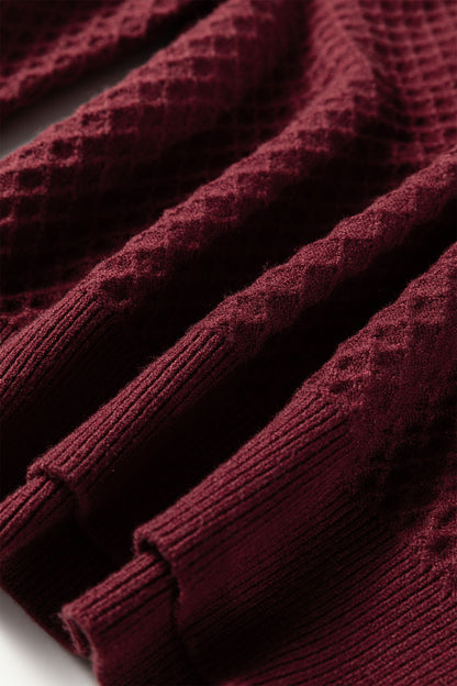 Burgundy Contrast Lace Frilled Trim Raglan Sleeve Sweater