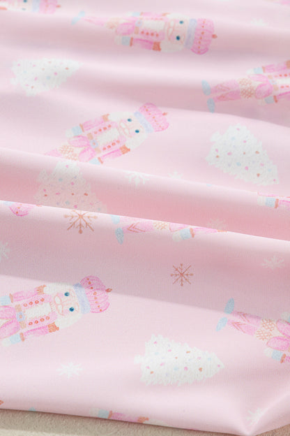 Pink Bow Tie Front Christmas Nutcracker Long Sleeve Shirt Shorts Pajama Set