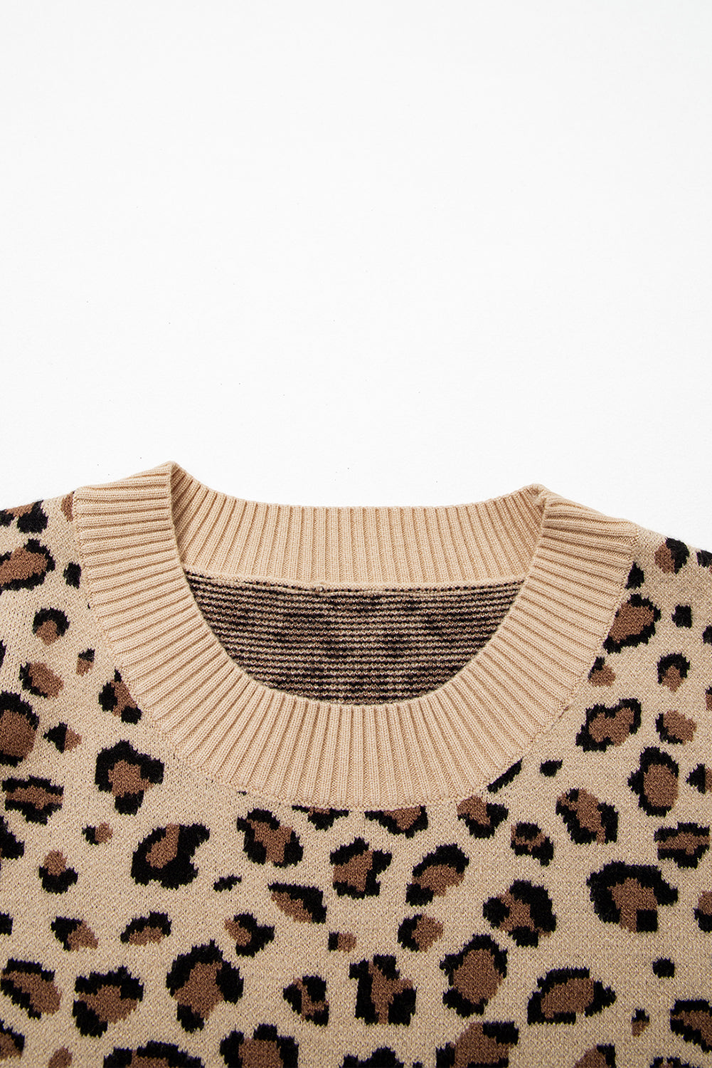 Khaki Leopard Print Dolman Sleeve Sweater