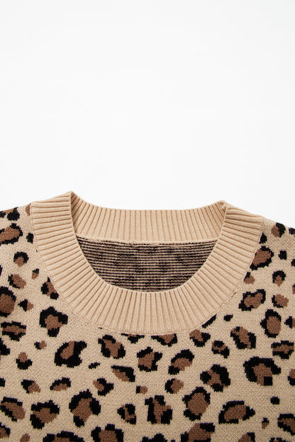 Khaki Leopard Print Dolman Sleeve Sweater