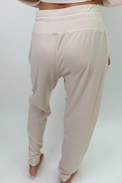 Apricot Ribbed Long Sleeve Drawstring Pants Set - L & M Kee, LLC