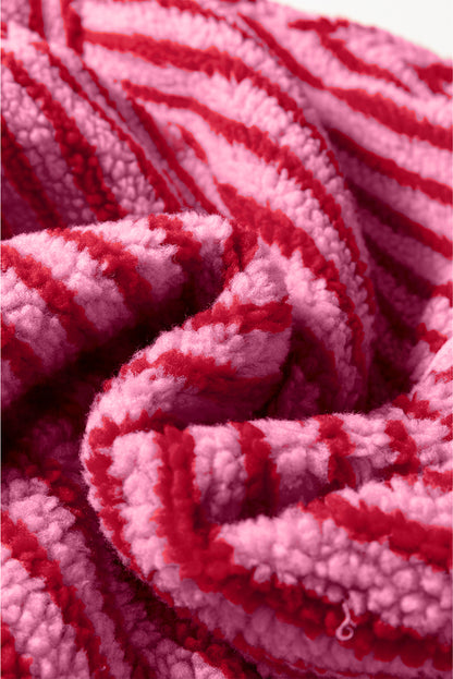 Pink Stripe Quarter Zip Fleece Oversize Sweatshirt