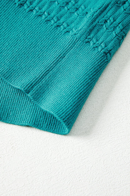 Sea Green Trendy Pattern Knit Ribbed Cuffs Crew Neck Sweater