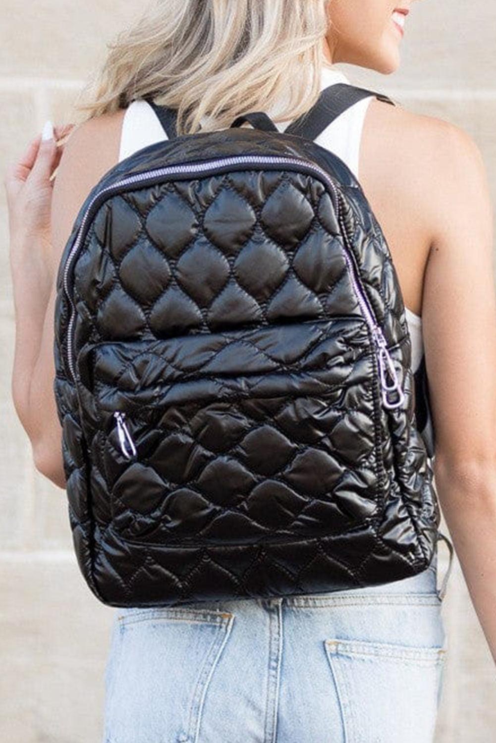 Black Quilted Large Capacity Functional Backpack - L & M Kee, LLC