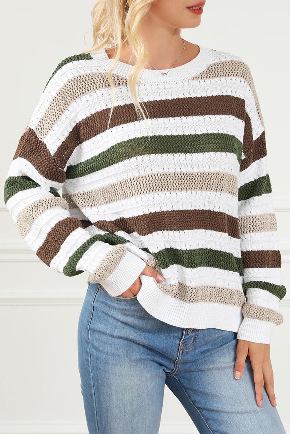 Stripe Crochet Hollow out Knit Sweater - L & M Kee, LLC