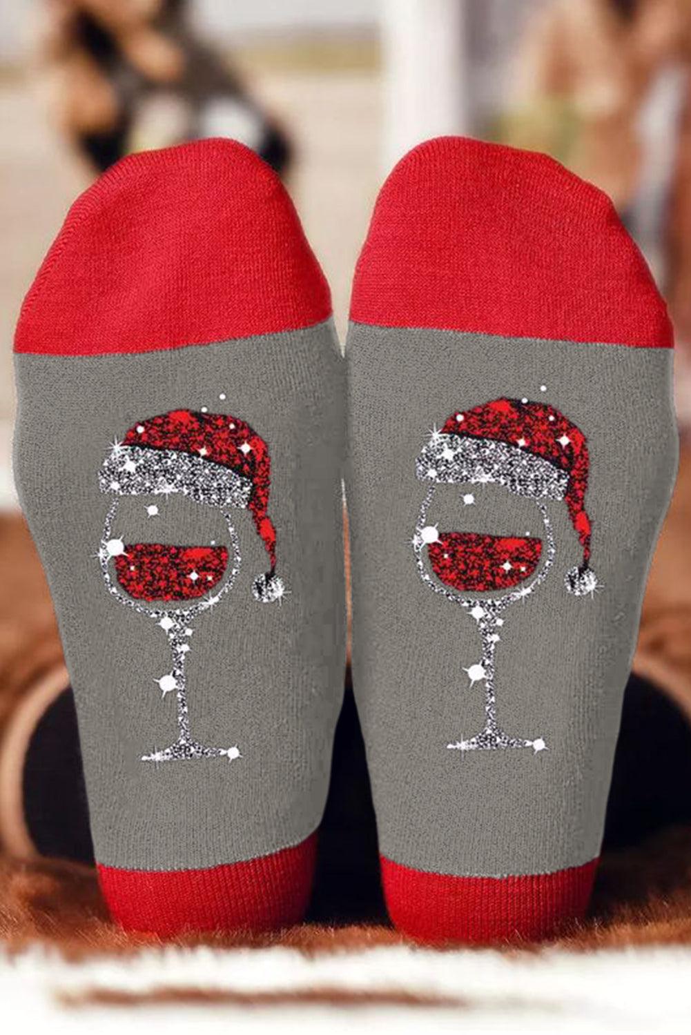 Black Christmas Champagne Santa Hat Graphic Socks - L & M Kee, LLC