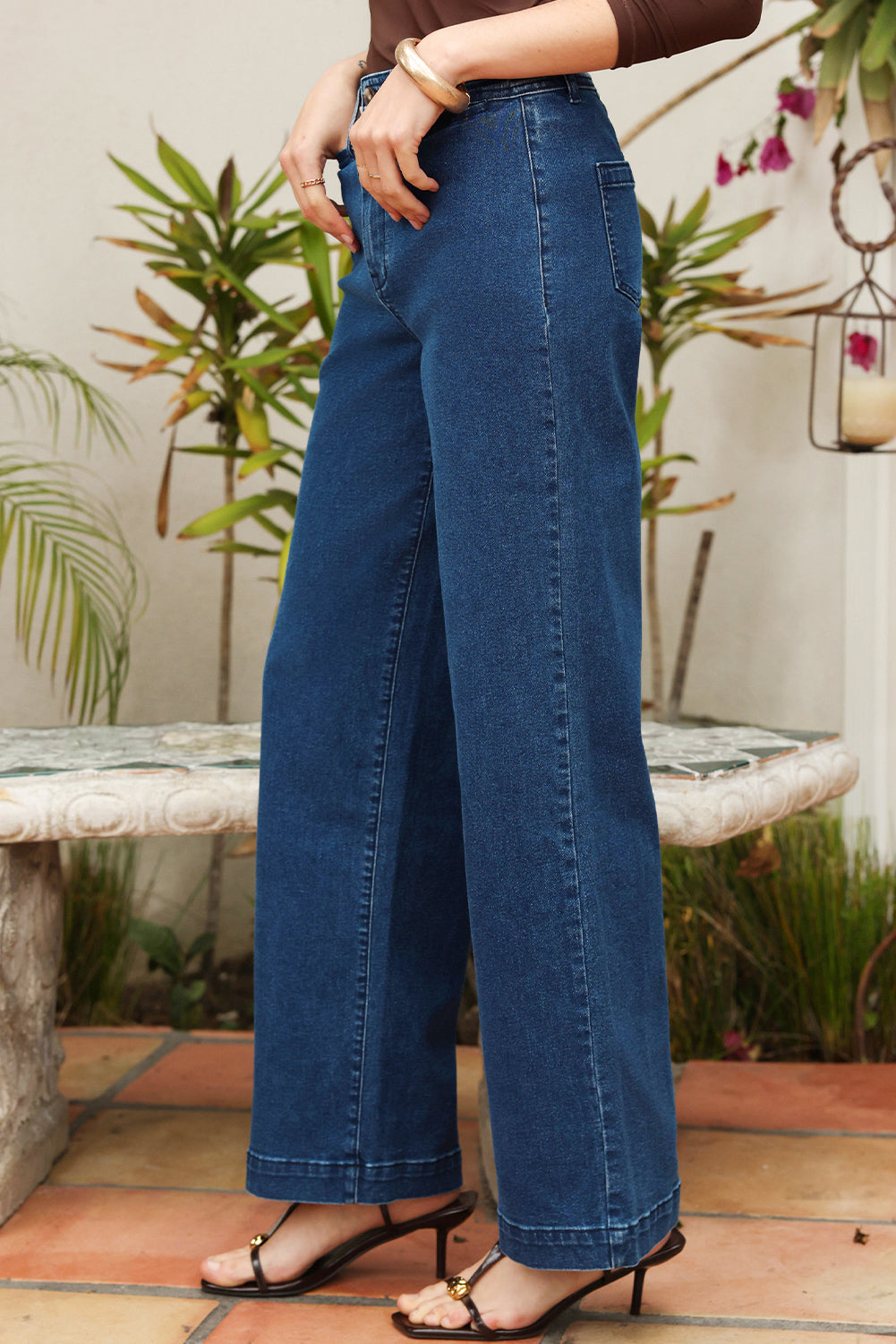 Dusk Blue Stitched Detail High Waist Shift Jeans
