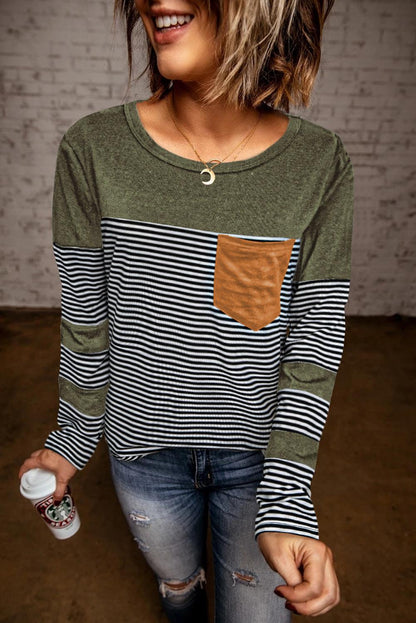 Black Pinstripe Patch Pocket Top - L & M Kee, LLC