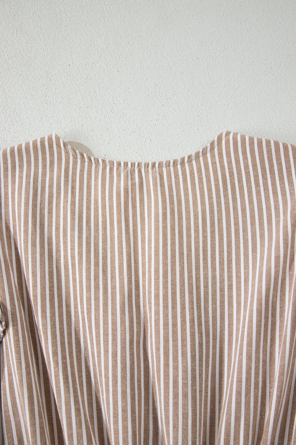 Khaki Stripe Flutter Sleeve Buttoned Front Slit Maxi Dress