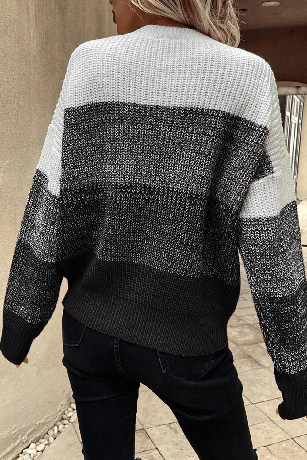 Black Color Block Drop Shoulder Ribbed Trim Sweater - L & M Kee, LLC