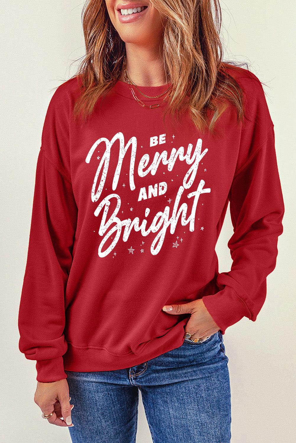 Red Be Merry And Bright Christmas Graphic Sweatshirt - L & M Kee, LLC