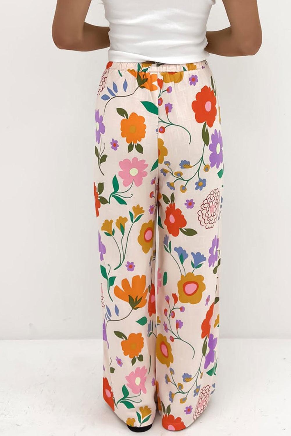 Orange Floral Printed Loose Pants - L & M Kee, LLC