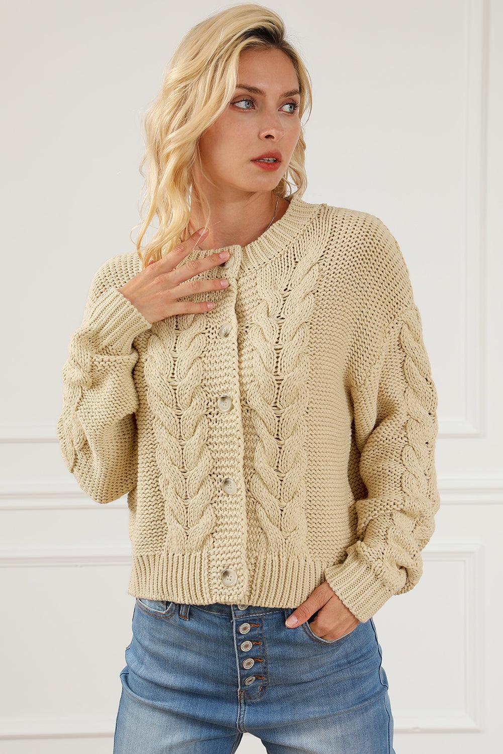 Apricot Cable Knit Buttoned Cardigan - L & M Kee, LLC