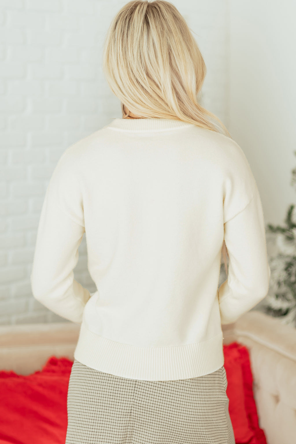 Fiery Red Sequined Bow Graphic Christmas Holiday Sweater