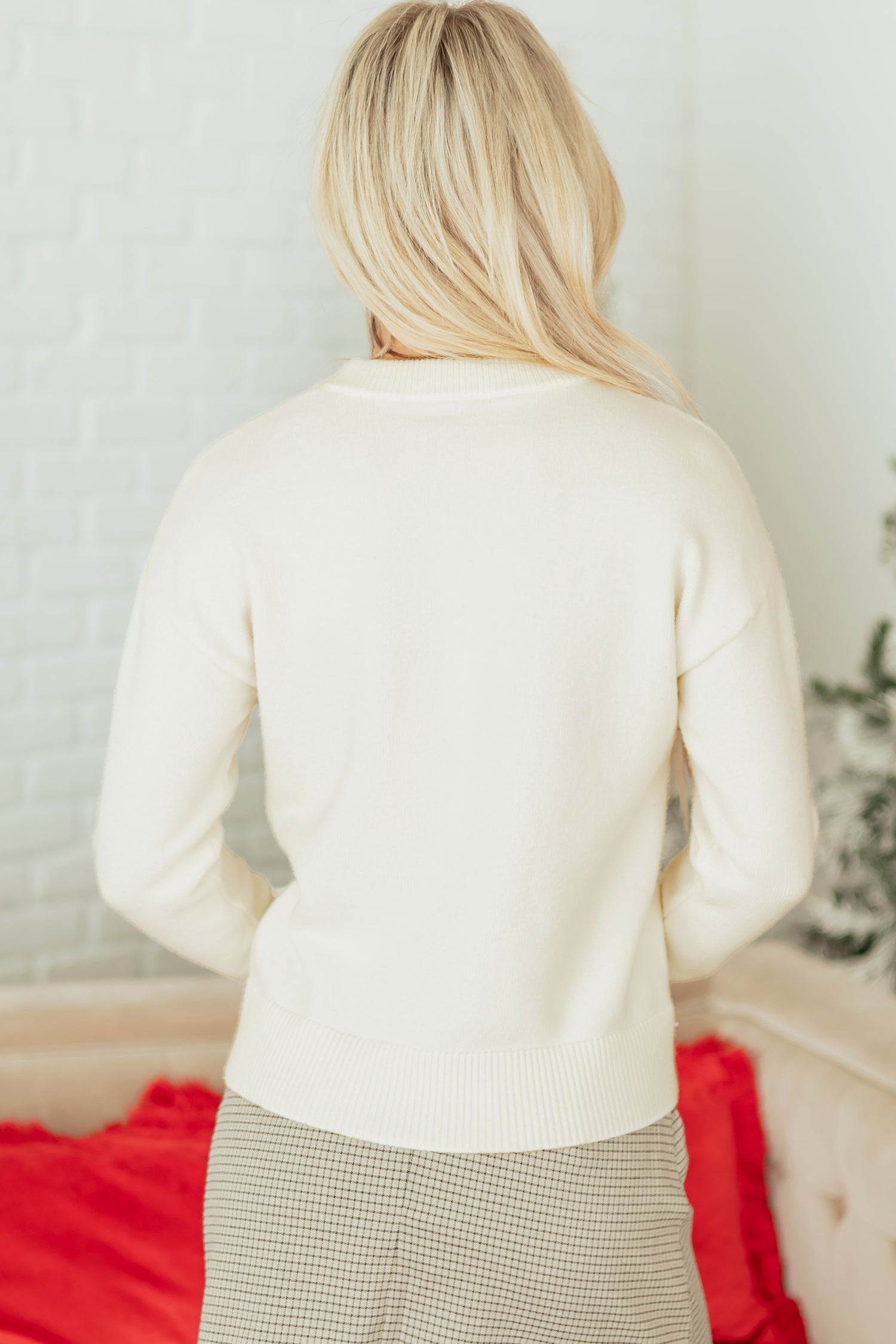 Fiery Red Sequined Bow Graphic Christmas Holiday Sweater