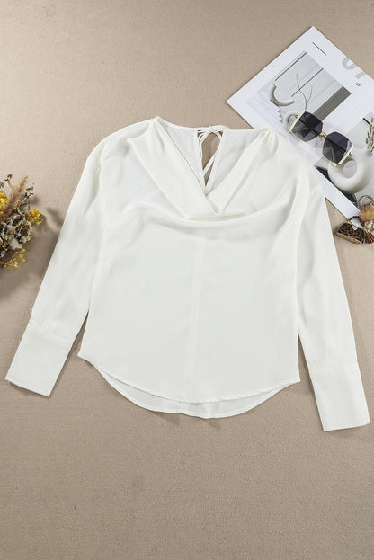 Cowl Neck Long Sleeve Elegant Blouse - L & M Kee, LLC