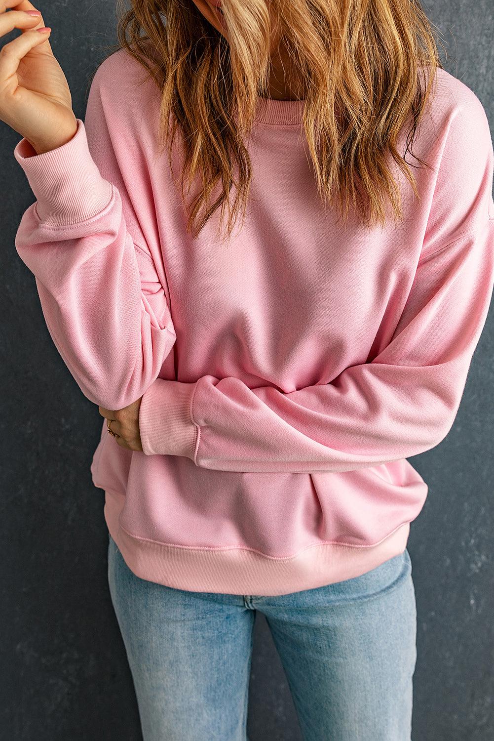 Pink Solid Classic Crewneck Pullover Sweatshirt - L & M Kee, LLC