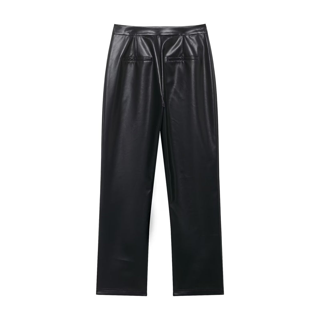 Jacket+high waisted faux leather flared pants