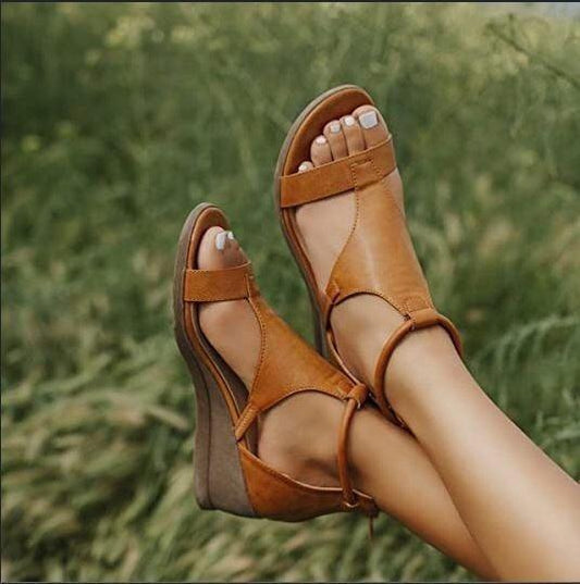 Solid Color Slope Heel Women's Sandals