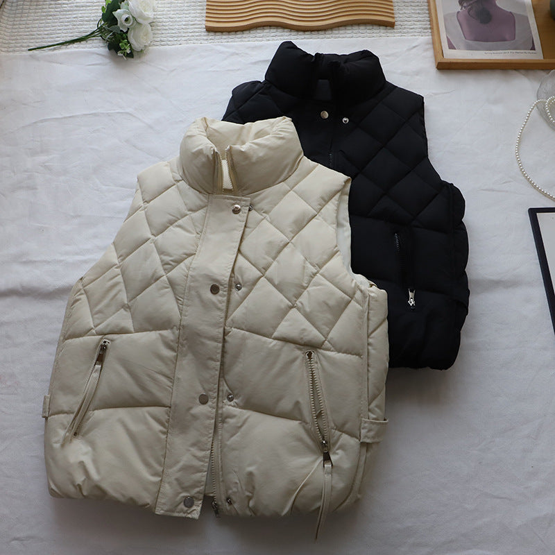 Reversible Cotton Vest for Women Diamond Pattern Outerwear