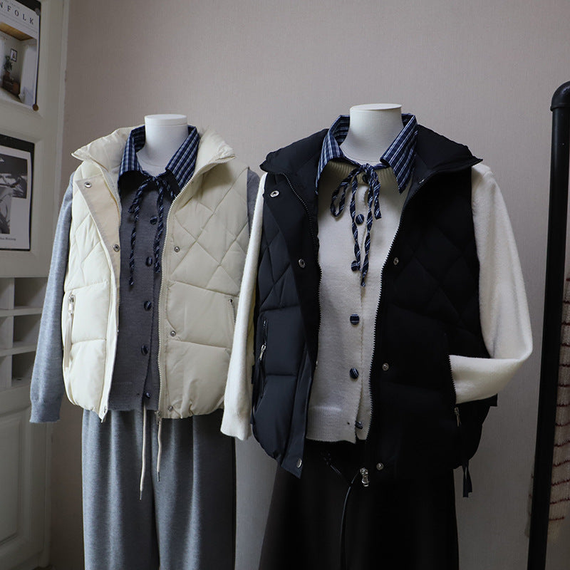 Reversible Cotton Vest for Women Diamond Pattern Outerwear