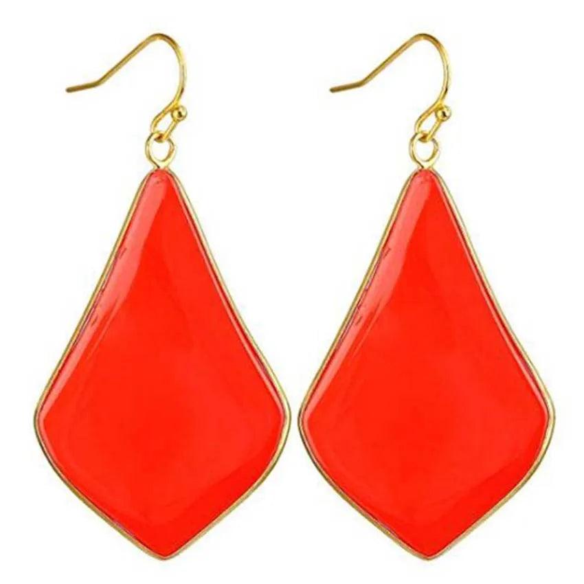 18K Gold Plated Rhombus Shaped Natural Stone Dangle Earrings - L & M Kee, LLC