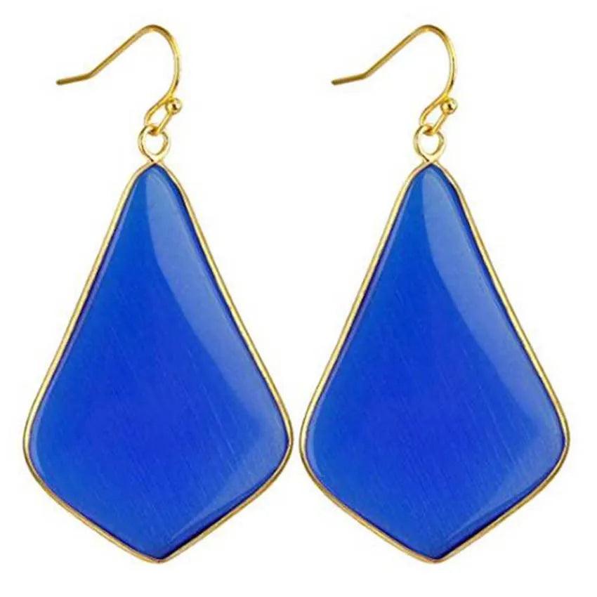 18K Gold Plated Rhombus Shaped Natural Stone Dangle Earrings - L & M Kee, LLC