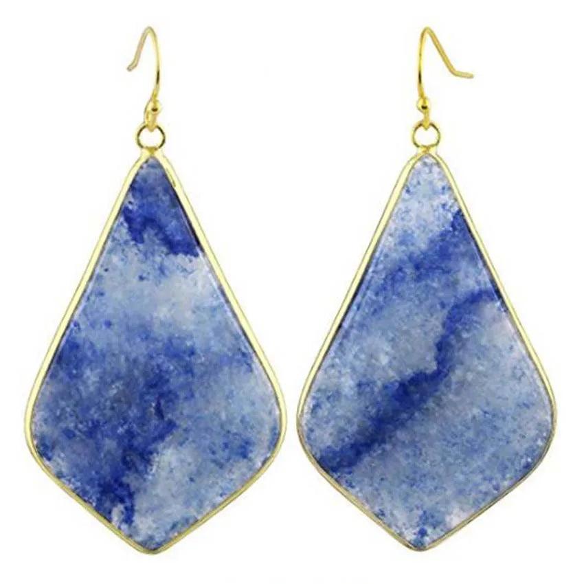 18K Gold Plated Rhombus Shaped Natural Stone Dangle Earrings - L & M Kee, LLC