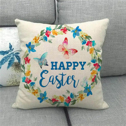 Spring Easter Decorative Cushion Cover 18x18in Pillow Covers Farmhouse Home Decor Cushion Case Eggs Bunny Linen Throw Pillowcase - L & M Kee, LLC