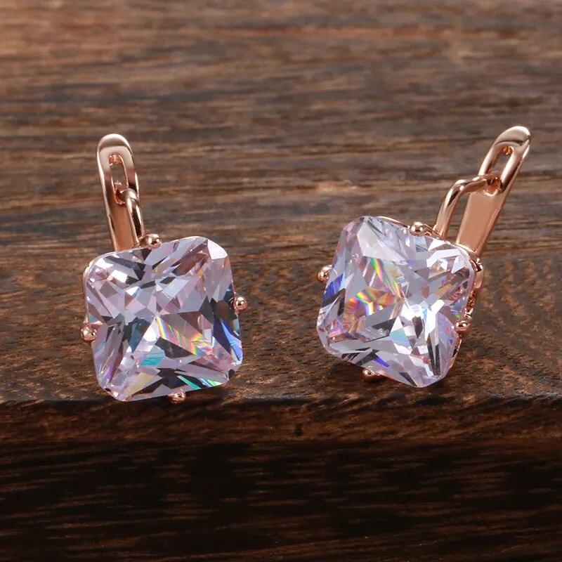 585 Rose Gold Square Zircon Earrings - L & M Kee, LLC