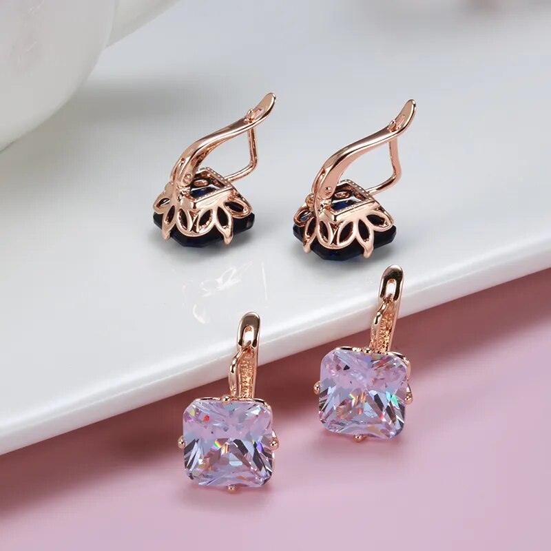 585 Rose Gold Square Zircon Earrings - L & M Kee, LLC