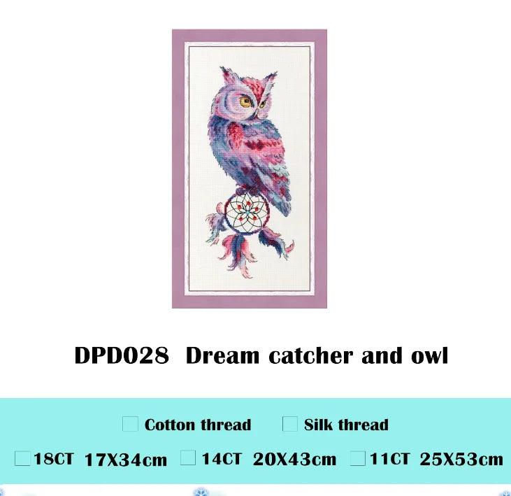 Dream catcher and owl cross stitch package animal 18ct 14ct 11ct cloth cotton thread embroidery DIY handmade needlework - L & M Kee, LLC
