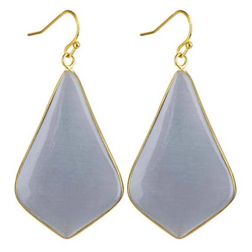 18K Gold Plated Rhombus Shaped Natural Stone Dangle Earrings - L & M Kee, LLC