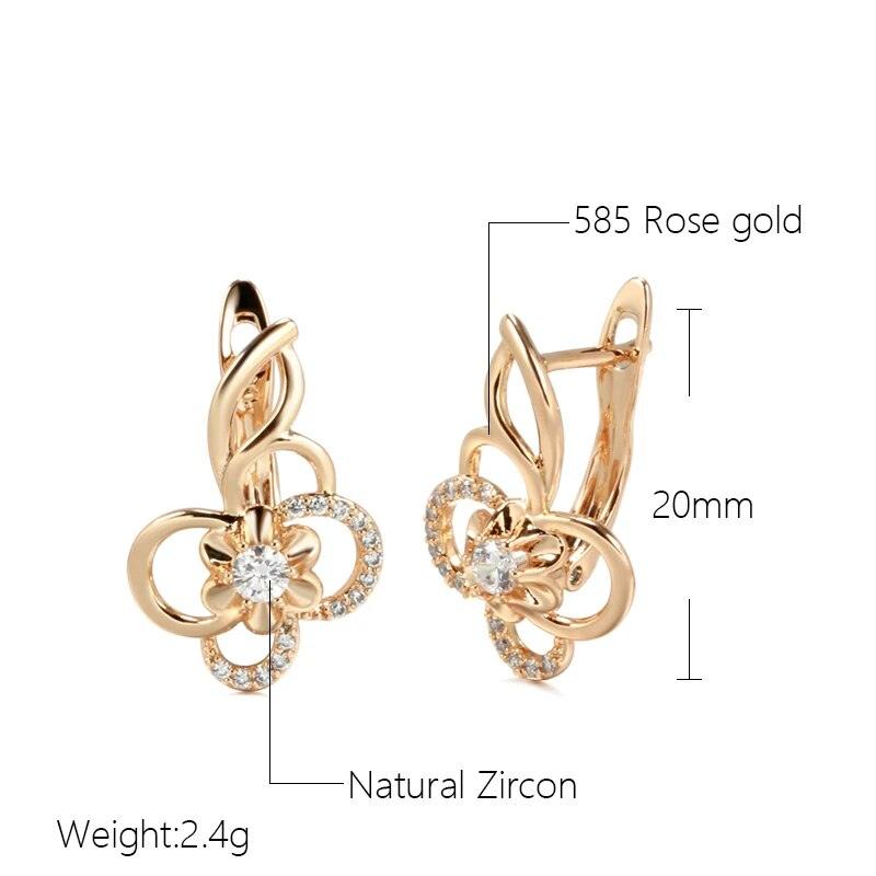 Kinel Trend Cute Hollow Flower 585 Rose Gold Color Natural Zircon Drop Earrings for Women Creative Fashion Girls Daily Jewelry - L & M Kee, LLC