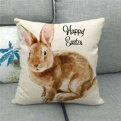 Spring Easter Decorative Cushion Cover 18x18in Pillow Covers Farmhouse Home Decor Cushion Case Eggs Bunny Linen Throw Pillowcase - L & M Kee, LLC