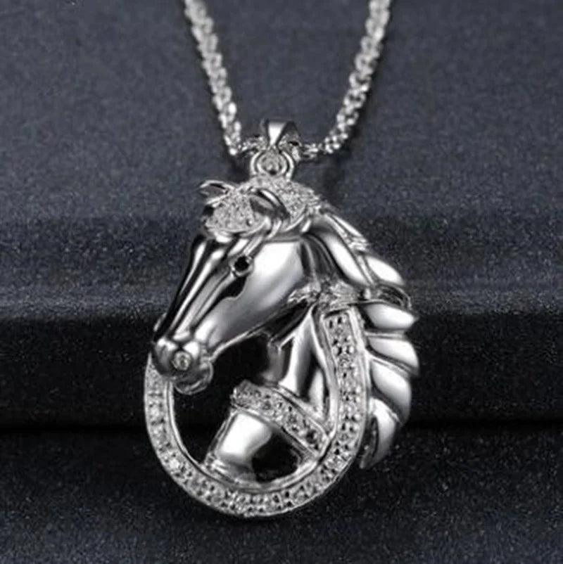 Hip Hop Ice Out Golden Horse Head Pendant Horseshoe Necklace for Men Personality Charm Fashion Rock Party Jewelry - L & M Kee, LLC