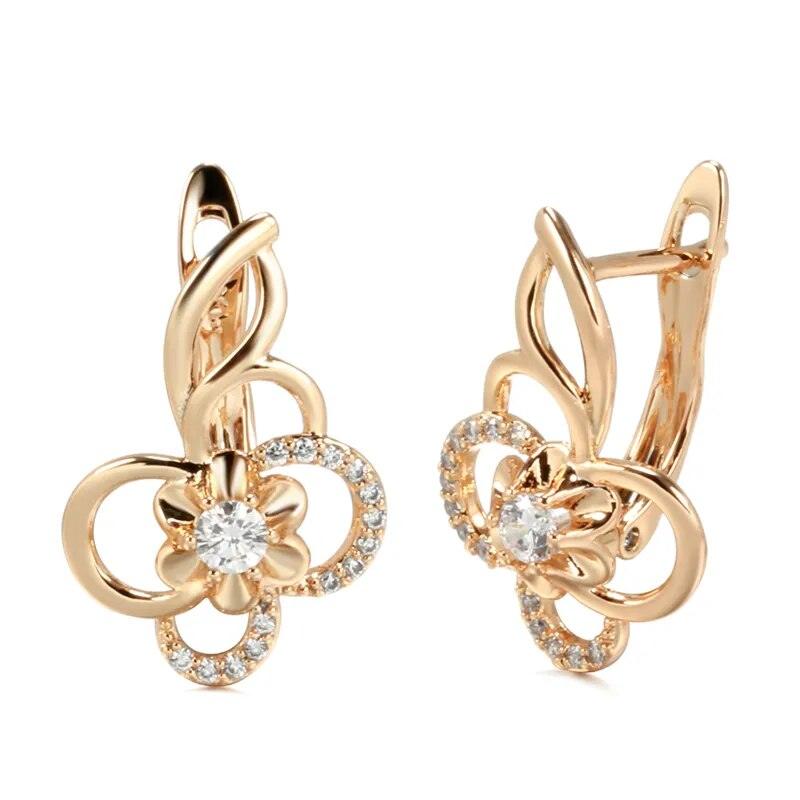 Kinel Trend Cute Hollow Flower 585 Rose Gold Color Natural Zircon Drop Earrings for Women Creative Fashion Girls Daily Jewelry - L & M Kee, LLC