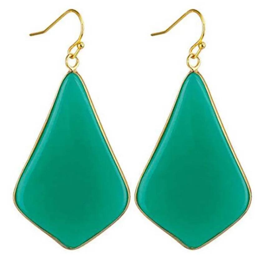 18K Gold Plated Rhombus Shaped Natural Stone Dangle Earrings - L & M Kee, LLC