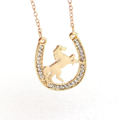 hzew new running horse and Horseshoe pendant necklace - L & M Kee, LLC