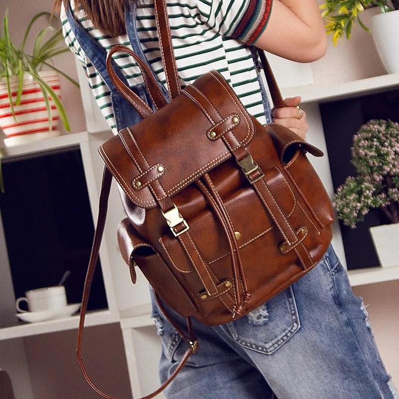 Vintage Leather Drawstring Rucksack Backpack - L & M Kee, LLC