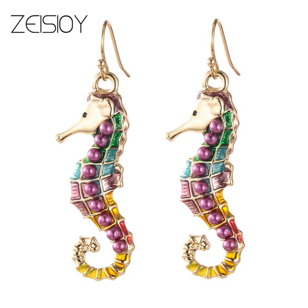 2-piece set of golden sea horse seahorse with dripping oil pendant necklace jewelry making-L & M Kee, LLC