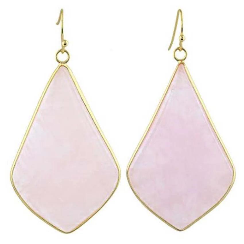 18K Gold Plated Rhombus Shaped Natural Stone Dangle Earrings - L & M Kee, LLC