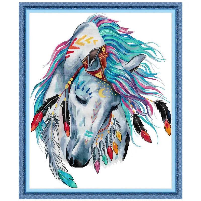 Rainbow Horse Animals Patterns Counted Cross Stitch Set DIY 11CT 14CT 16CT Stamped DMC Cross-stitch Kit Embroidery Needlework - L & M Kee, LLC