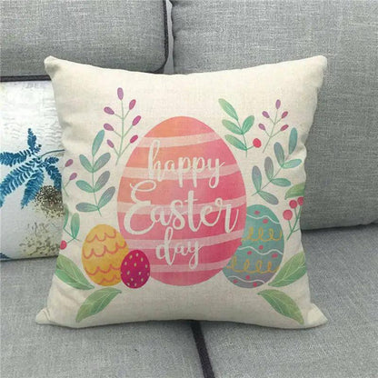 Spring Easter Decorative Cushion Cover 18x18in Pillow Covers Farmhouse Home Decor Cushion Case Eggs Bunny Linen Throw Pillowcase - L & M Kee, LLC