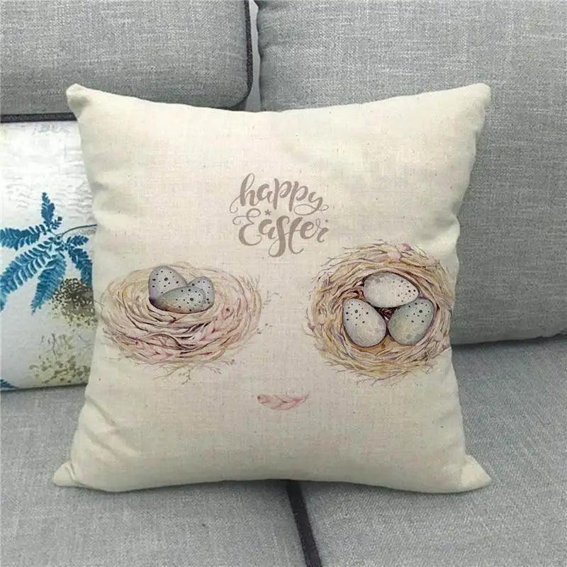 Spring Easter Decorative Cushion Cover 18x18in Pillow Covers Farmhouse Home Decor Cushion Case Eggs Bunny Linen Throw Pillowcase - L & M Kee, LLC