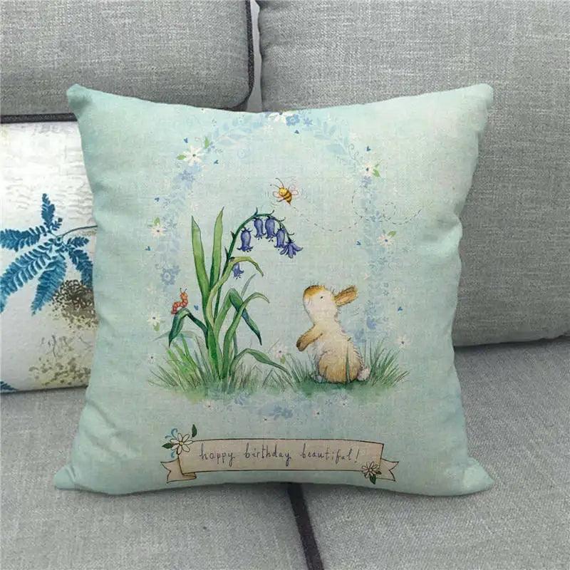 Spring Easter Decorative Cushion Cover 18x18in Pillow Covers Farmhouse Home Decor Cushion Case Eggs Bunny Linen Throw Pillowcase - L & M Kee, LLC