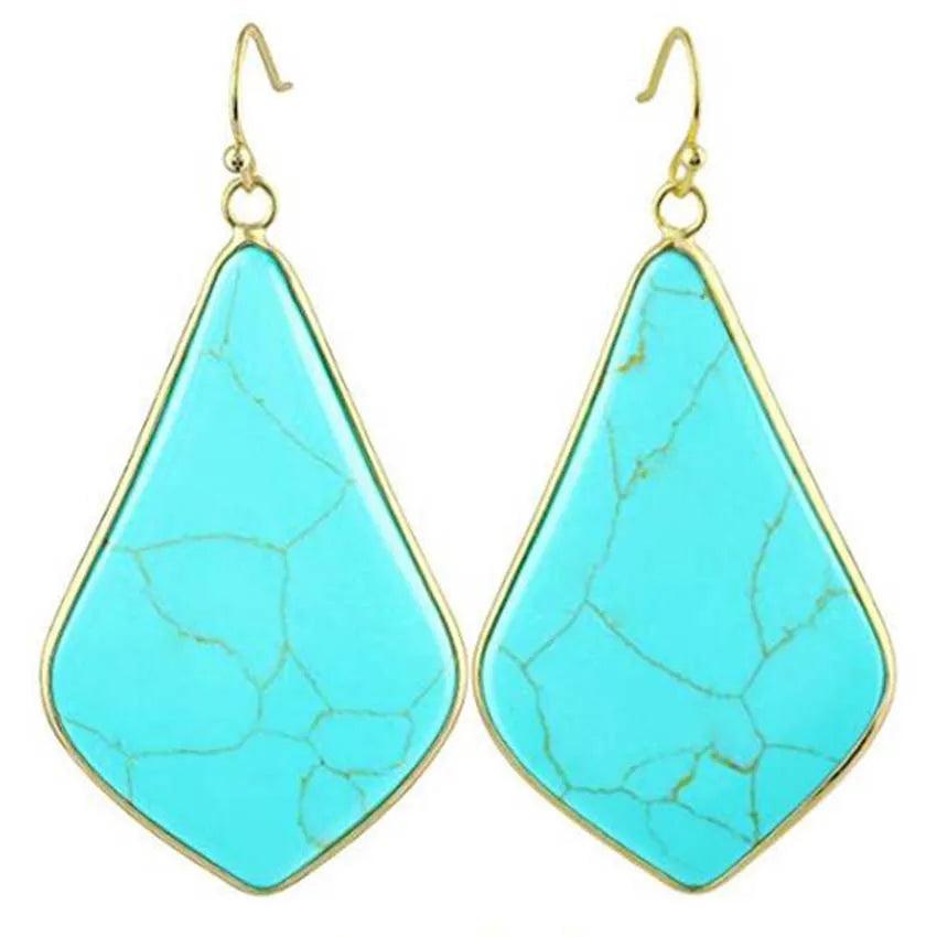 18K Gold Plated Rhombus Shaped Natural Stone Dangle Earrings - L & M Kee, LLC