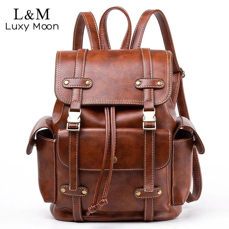 Vintage Leather Drawstring Rucksack Backpack - L & M Kee, LLC