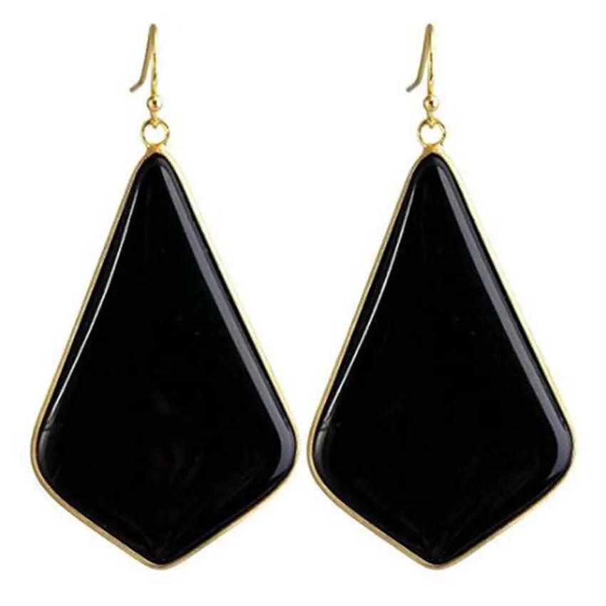 18K Gold Plated Rhombus Shaped Natural Stone Dangle Earrings - L & M Kee, LLC