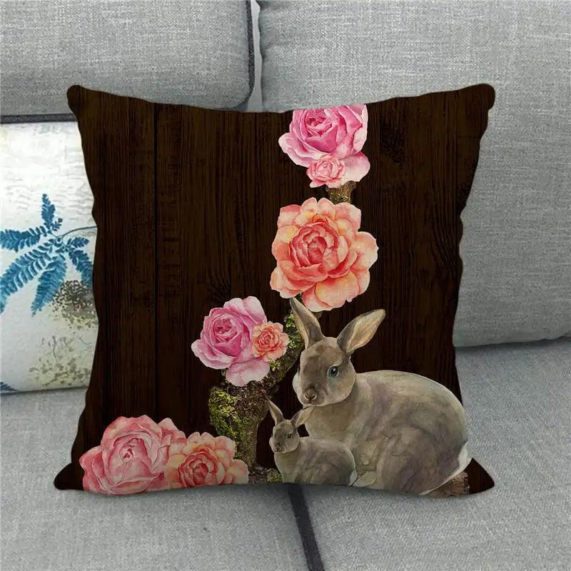 Spring Easter Decorative Cushion Cover 18x18in Pillow Covers Farmhouse Home Decor Cushion Case Eggs Bunny Linen Throw Pillowcase - L & M Kee, LLC